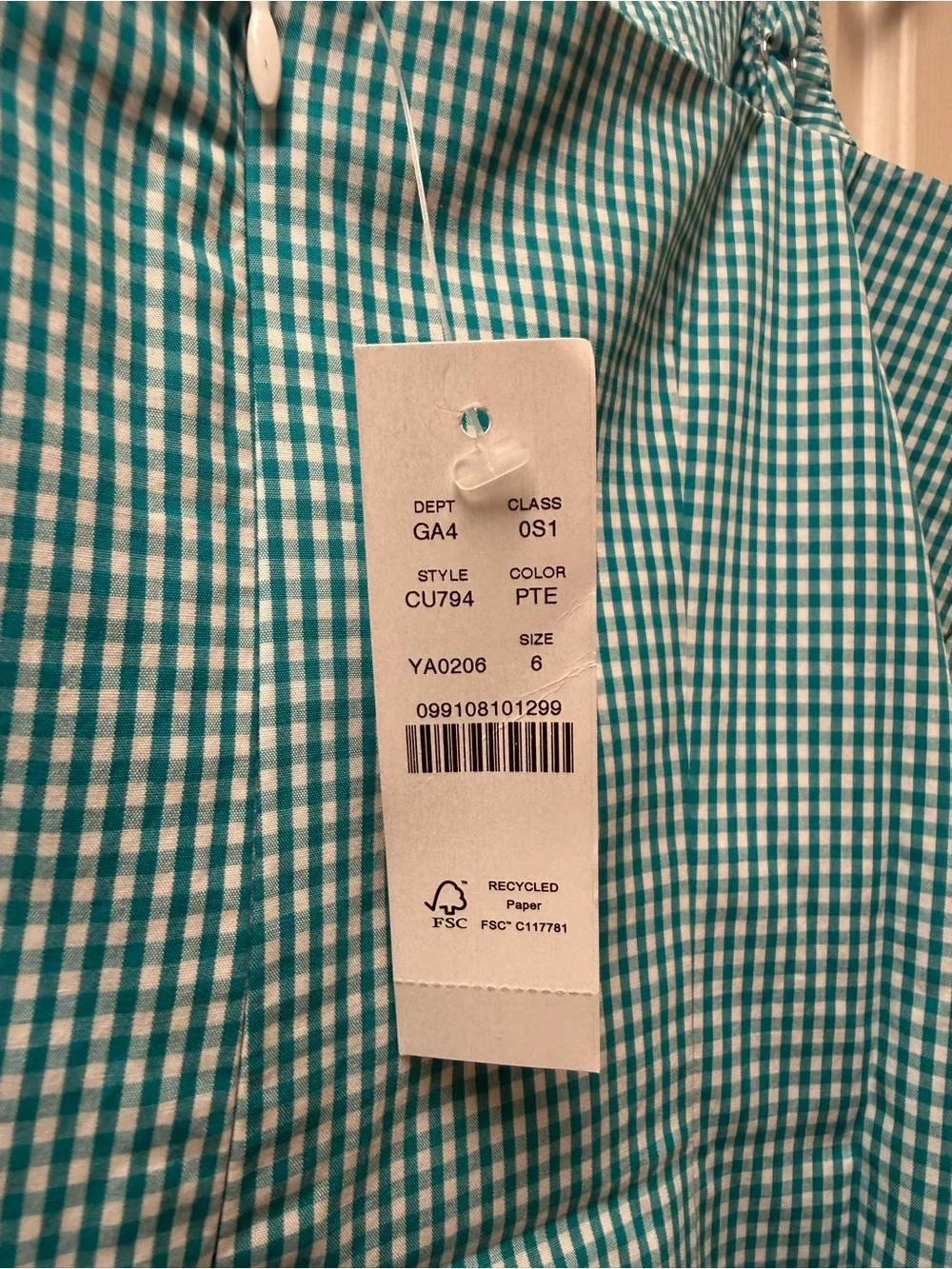 NWT Ruched sheath dress in gingham stretch poplin